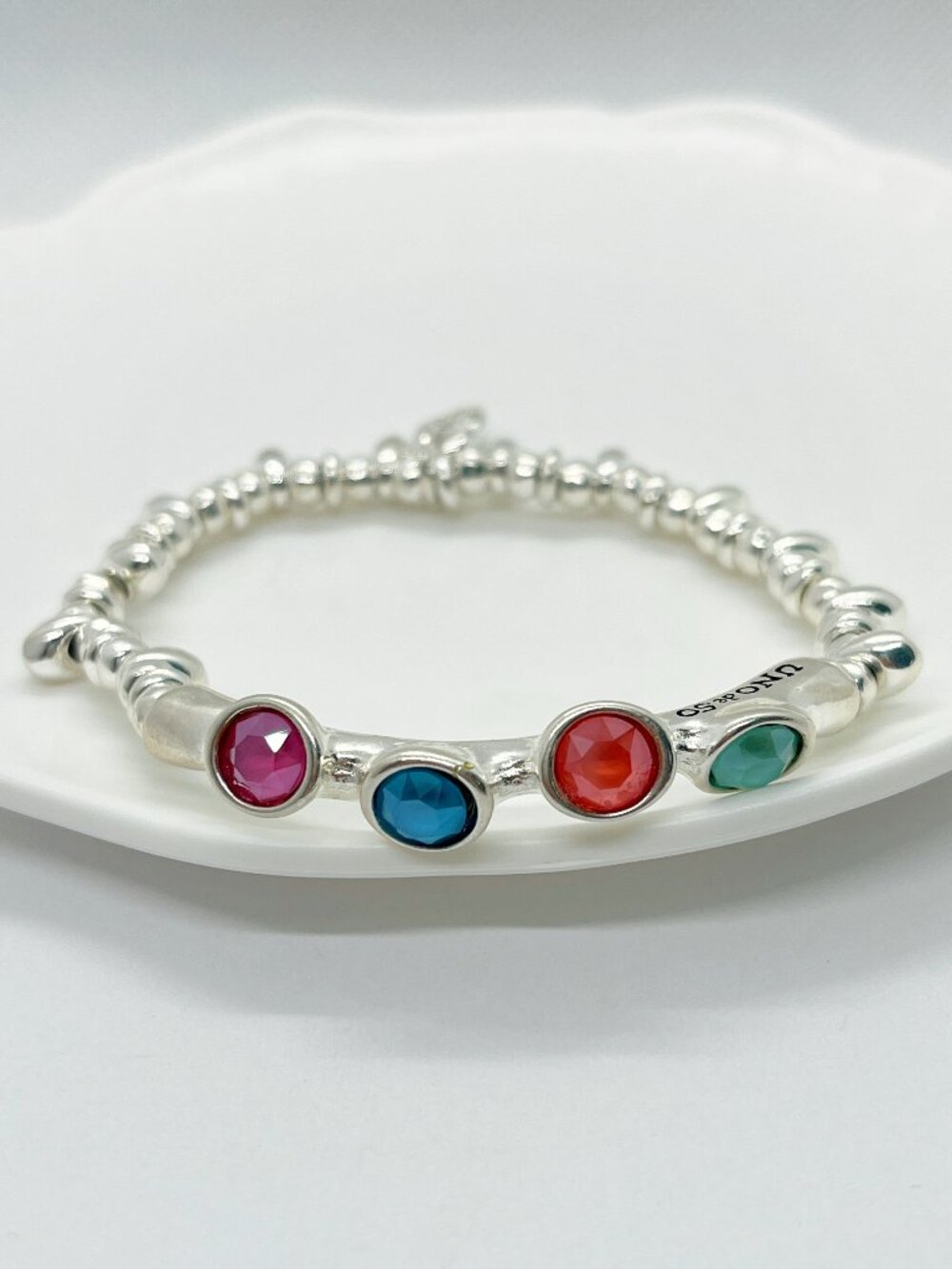 UNO de 50 Multicolor Crystal Silver Beaded Bracelet